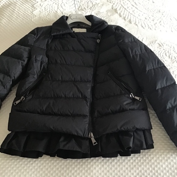 Moncler Puff Jacket Black with Ruffle Hem Size 2